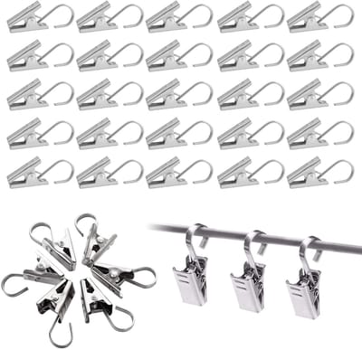 Dailygoods- Gordijnclips 100 Stuks - Roestvrij Stalen Gordijnklemmen - Metalen Gordijnhaken - Robuuste Gordijnrollers - Duurzaam en Sterk Draagvermogen - Geschikt voor Gordijnen en Douchegordijnen