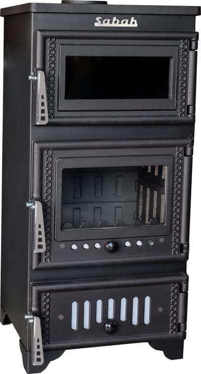 S103 Sabah Openhaard Met Oven – Houtkachel – Mat Zwart – 10,56KW- Haard- Gietijzeren Open Haard -Inclusief Bakplaat, Ovengrill, Haak en Schraper