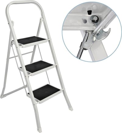 Inklapbare huishoudtrap 3 treden - Anti Slip - Wit