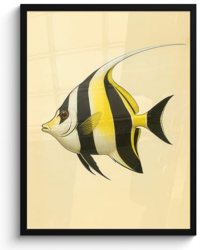 Poster in lijst - Fotolijst 60x80 cm - Posters - Vis - Sierlijk - Rugvin - Geel - Posterlijst zwart - Decoratie - Wanddecoratie woonkamer - Muurdecoratie slaapkamer
