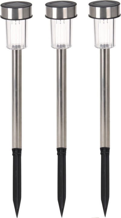 Pro Garden buitenlampen/tuinlampen - 8x - RVS koel wit - solar verlichting - 36 cm - prik spotjes