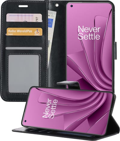 Hoesje - Met Pasjeshouder - Geschikt voor OnePlus 10 Pro - Luxe Bookcase Portemonee - Flip Case - Kunstleer Book Case - Flipcase - Book Cover - Walletcase - Portemonneehoes - Telefoonhoesjes - Zwart
