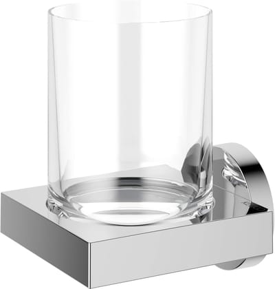 KEUCO tandenborstelhouder hoogglans-verchroomd en transparant kristalglas, glas met houder voor badkamer, tandenborstelhouder, wandmontage, Edition 90