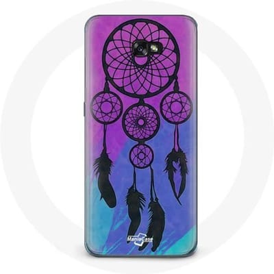 Coque pour Samsung Galaxy A8 2016 Attrape Rêve Noir Fond Bleu et Violet