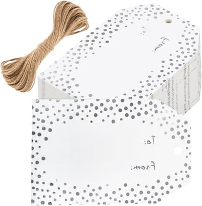 Kraft Papieren Cadeau Labels met Zilveren Stippen - 50 Stuks, Perfect voor Verpakking, Verjaardag en Kerstmis