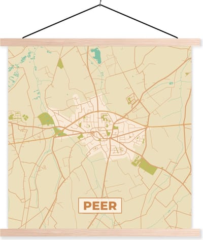 Posterhanger incl. Poster 40x40 cm - Schoolplaat - Peer - Vintage - Retro - Plattegrond - Kaart - Stadskaart - Textielposter - Blanke latten - Stadskaart