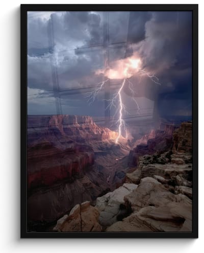 Poster in lijst - Fotolijst 60x80 cm - Posters - Bliksem - Wolken - Canyon - Posterlijst zwart - Decoratie - Wanddecoratie woonkamer - Muurdecoratie slaapkamer