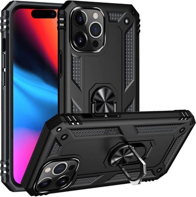 Hoesje voor iPhone 14 Pro Max - Swart backcover Shockproof Robuuste schokbestendige beschermingsring 360 draaibare ring