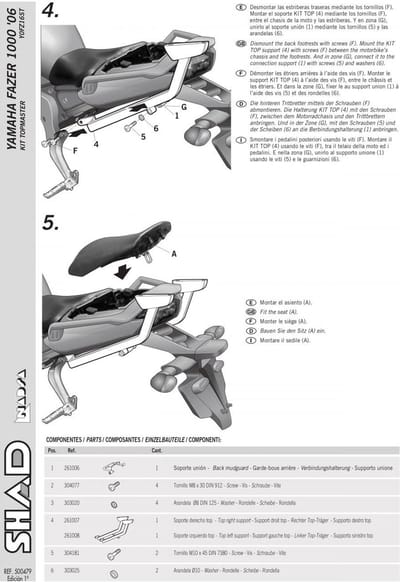 Support top case Shad TOP MASTER pour moto Yamaha 1000 FZ1 Fazer Y0FZ16ST Neuf