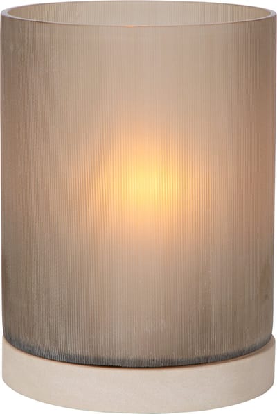 Atmooz Lionel kaarsenhouder L – Ø22 × H30 cm – zandsteen voet met glas – moderne hurricane – natuurlijke sfeervolle kaarshouder – decoratieve woonaccessoire voor woonkamer of tafel – stylish sandstone en glas