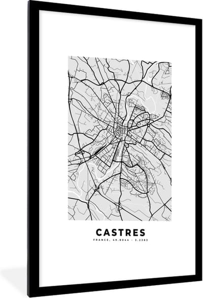 Fotolijst incl. Poster - Kaart – Stadskaart – Frankrijk - Castres - Plattegrond - 60x90 cm - Posterlijst