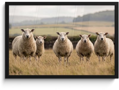 Poster in lijst - Fotolijst 60x40 cm - Posters - Schapen - Weidenlandschap - Heuvels - Posterlijst zwart - Decoratie - Wanddecoratie woonkamer - Muurdecoratie slaapkamer