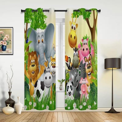 Cartoon Dieren Dierentuin Egel Vos Jungle Kinderen Raamgordijnen Gordijnen voor Slaapkamer Woonkamer Keuken Decoratieve Artikelen 2 Stuks W60xH100(CM)x2pcs&Grommet Top