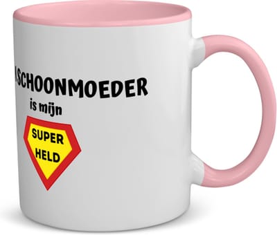 Akyol - mijn schoonmoeder is mijn superheld koffiemok - theemok - roze - Schoonmoeder - super schoonmoeder - moeder cadeautjes - moederdag - verjaardag - geschenk - kado - 350 ML inhoud