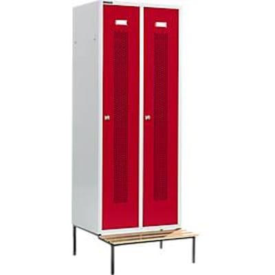 Schäfer Shop Select Kledinglocker, met zitbank, 2 compartimenten, 400 mm, cilinderslot, Deur robijnrood