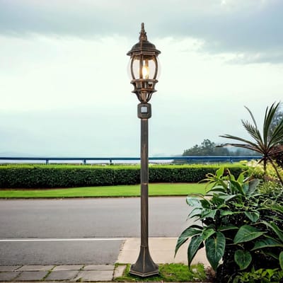 Bewegingssensor Buitenlamp voor Tuin - Rustieke Mastlamp in Zwart Koper, IP44