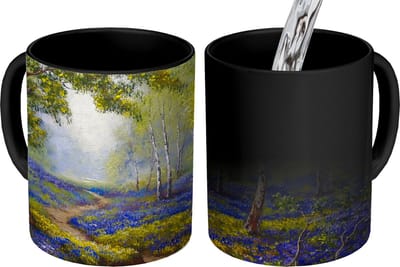 Magische Mok - Foto op Warmte Mokken - Koffiemok - Schilderij - Natuur - Bos - Bloemen - Olieverf - Magic Mok - Beker - 350 ML - Theemok
