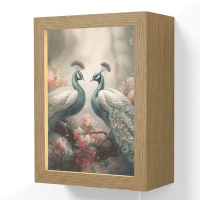 Wandlamp 15x20 cm - Oplaadbaar - Pauwen - Pauwenveren - Vogels - Bloemen - Natuur - Wandlampen binnen woonkamer - Slaapkamer lamp met kabel - Decoratieve nachtlamp - Vloerlamp snoer