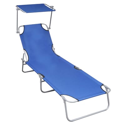 vidaXL - Ligbed - inklapbaar - met - luifel - aluminium - blauw