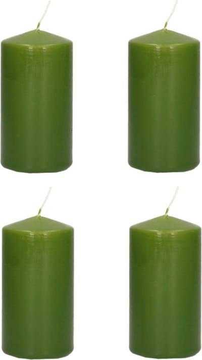 Trend Candles Cilinderkaars/stompkaars - 4x - olijfgroen - 6 x 12 cm - 40 branduren - met brandvertragende folie