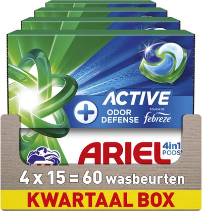 Ariel 4in1 Wasmiddel Pods +Active Odor Defence - 4 x 15 Wasbeurten