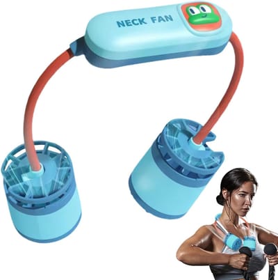 Koelende Nekventilator - Draagbare Bladeloze Koeler - Persoonlijke Verkoeling - Dubbele Luchtstroom - 19x5.4x29cm - Blauw