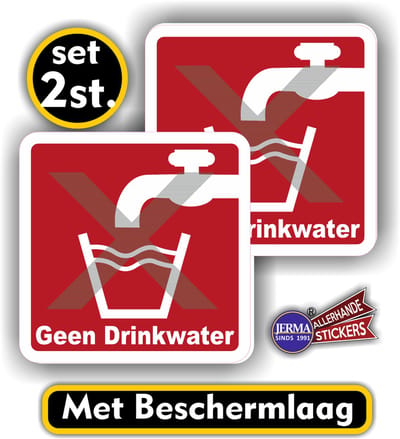 Jerma - Geen Drinkwater - Stickers - 2 st - 14x14 cm - Vinyl - Zelfklevend - Weerbestendig - Krasvrij