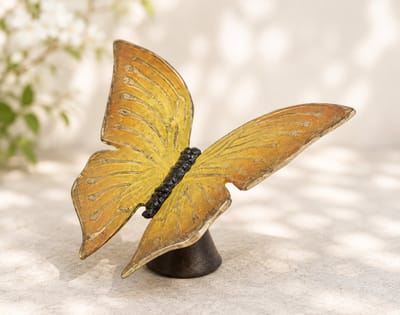 Bronzart - Mini - Asbeeld Dieren Urn - Voor Uw Geliefde Dier - Vlinder in brons - geel - Kat - Hond - Paard - Konijn - 13 x 13 x 8 cm