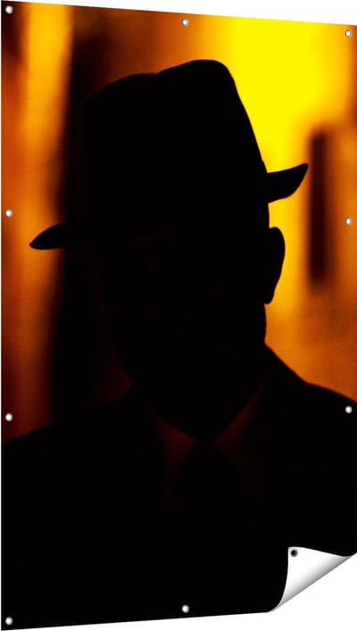 Gards Tuinposter Silhouet van een Man met een Hoed - 100x150 cm - Tuindoek - Tuindecoratie - Wanddecoratie buiten - Tuinschilderij