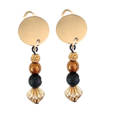Clip oorbellen -Sita- zwart -goudkleurig- lavasteen- geen gaatje- Charme Bijoux