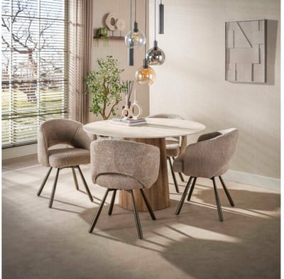 Eettafel Romano rond Ø120x78 cm - 3D travertin keramiek - Beige
