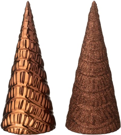 J-Line decoratie kerstboom - kunststof - donkerbruin - 2 stuks