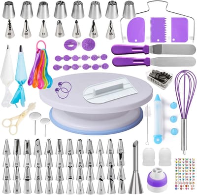 Taartdecoratieset 137-delig - Complete Bakset met Draaibaar Taartplateau en RVS Spuitmondjes - Voor Taarten, Cupcakes, Fondant en Cake Decoreren