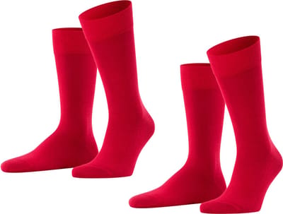 FALKE Happy 2-Pack eenkleurig katoen multipack sokken heren rood - maat 39-42