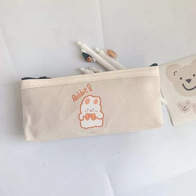 1 trousse à crayons en toile motif ours, style kawaii, fournitures scolaires et papeterie Orange Bear