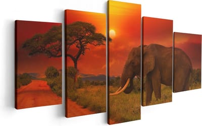 Artaza Canvas Schilderij Vijfluik Olifant In Het Wild Tijdens Zonsondergang - 100x50 - Foto Op Canvas - Canvas Print