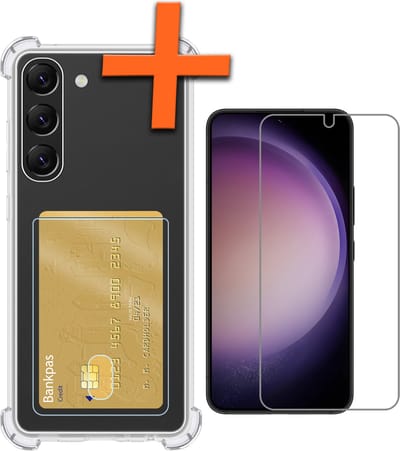 Hoes - Geschikt voor Samsung Galaxy S23 - Met Screenprotector - En Pashouder - En Kaarthouder - Telefoon Hoesje Shockproof - Siliconen Case - Back Cover - Shock Proof - Pasjes Houder - Transparant