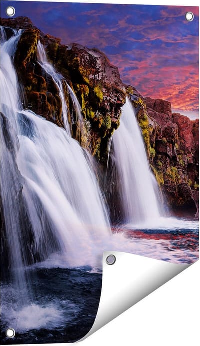 Gards Tuinposter Waterval bij een Berg - 40x60 cm - Tuindoek - Tuindecoratie - Wanddecoratie buiten - Tuinschilderij