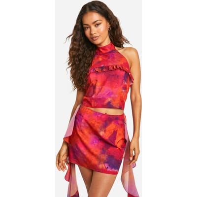 boohoo Dames Geweven top met bedrukt franjerdetail | Maat: 42
