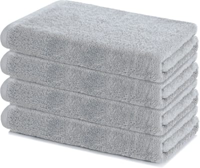 Lavea® Set van 4 Handdoeken 40x70 cm – Set Douchehanddoeken Zacht en Absorberend – 100% Katoen – Oeko-TEX 100 – Wasbaar op 60°C – voor Badkamer, Gastentoilet en Fitness – Zilver