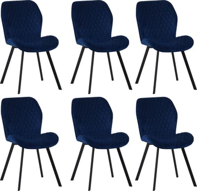 Colenis® - Rio eetkamerstoel - Set Van 6 - Blauw - Fluweel - Velvet - Industrieel - Stoel