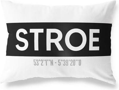 Tuinkussen STROE - GELDERLAND met coördinaten - Buitenkussen - Bootkussen - Weerbestendig - Jouw Plaats - Studio216 - Modern - Zwart-Wit - 50x30cm