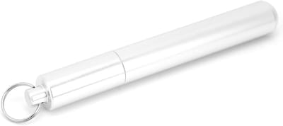 Tandenstoker Houder - Mini Flesje - Buitenshuis Gebruik - Sleutelhanger Bevestiging - 86mm Hoog - Zilver
