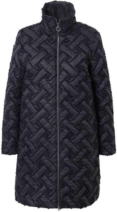 Ulla Popken - Dames - Doorgestikte jas A-lijn opstaande kraag Two-Tone-stiksel - Zwart - Maat 42+