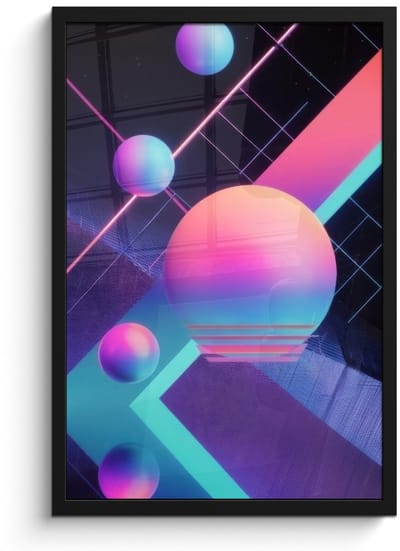 Poster in lijst - Fotolijst 40x60 cm - Posters - Cirkels - Vlakken - Abstract - Blauw - Posterlijst zwart - Decoratie - Wanddecoratie woonkamer - Muurdecoratie slaapkamer
