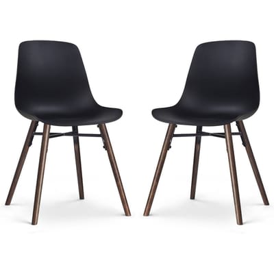 Nolon Nena-Pip Eetkamerstoelen Set van 2 Zwart - Kunststof Zitting - Houten Poten - Walnoot - Modern - Scandinavisch