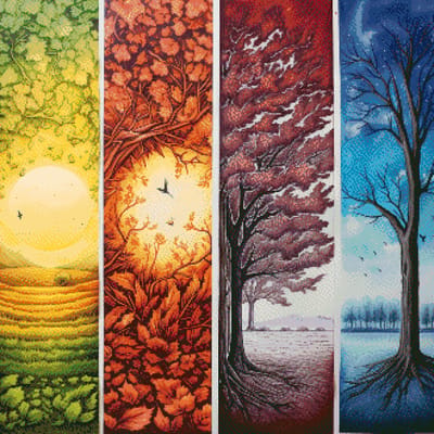 MyHobby Borduurpakket – Vier jaargetijden 60x60 cm - Aida borduurstof 5,5 kruisjes/cm (14 count) - Telpatroon - Borduurgaren - Borduurnaald - Handleiding - Voor Beginners & Gevorderden - Complete borduurset