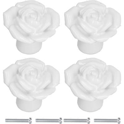 4 Pièces Poignée en Forme de Rose Bouton de Meuble Moderne en Céramique pour Maison Salon Chambre Rose