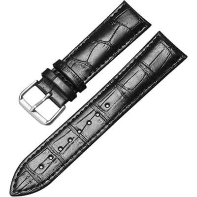 Bracelet de montre en cuir véritable de veau, 12mm 14mm 16mm 18mm 20mm 22mm, avec boucle argentée, accessoires de bracelet de montre décontracté noir