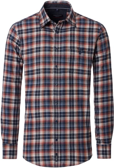 CASA MODA Sport casual fit overhemd - twill - wit met oranje - blauw en groen bladeren dessin - Strijkvriendelijk - Boordmaat: 43 - 44